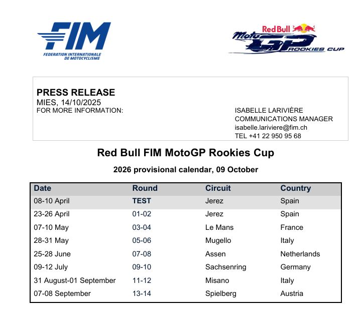 Provisional Calendar